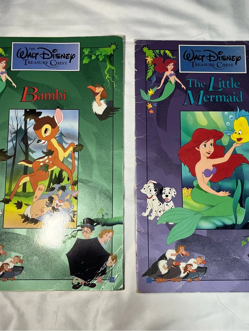 Vintage 1991 Disney Treasure Chest Jumbo Book Lot 4 Bambi Peter Mermaid Jungle